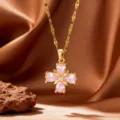 Pink Rhinestone Four-Leaf Clover Pendant (X09091) / Gold