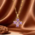 Purple Rhinestone Four-Leaf Clover Pendant (X09150) / Gold