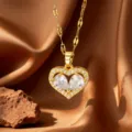 White Rhinestone Waterdrop Heart Pendant (X09132) / Gold