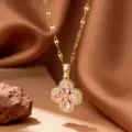 Pink Rhinestone Four-Leaf Clover Pendant (X09103) / Gold