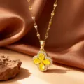 Yellow Rhinestone Four-Leaf Clover Pendant (X09145) / Gold