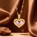 Pink Rhinestone Waterdrop Heart Pendant (X09092) / Gold