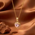 Pink Rhinestone Heart Pendant (X09094) / Gold