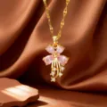 Pink Rhinestone Flower Pendant (X09098) / Gold