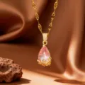 Colgante Gota de Agua Strass Rosa (X09099) / Dorado