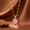 Pink Rhinestone Small Heart Pendant (X09102) / Gold