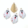 Pendentifs fantômes recto verso, en émail blanc, avec détails rouges et revers doré texturé - Fantôme avec Gouttes de Sang (AL4-62) / 30x19mm / Blanc