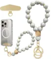 White marble-look bead straps with gold spacers, wooden beads, phone patch and clips on white - Marble White Style (JZ-SJL-007-5)