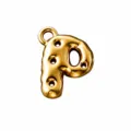 Gold-tone 316L stainless steel bubble letter P charm with a glossy raised finish and hanging loop - Letter P / Gold