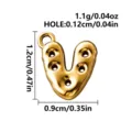 Gold-tone stainless steel bubble letter V pendant charm with five holes and a top loop - Letter V / Gold