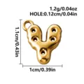 Gold-tone stainless steel bubble-letter V pendant charm with five holes, shown front-facing - Letter Y / Gold
