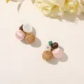 Playful earrings with woven straw balls, pink fabric beads, white flowers and wooden accents - Style 6 (202610)