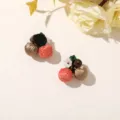 Pair of textile earrings with coral woven balls, beige beads and tiny white flower details - Style 8 (202610)