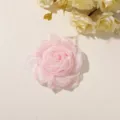 Close-up of layered pink satin petals and white lace backing on a handmade fabric rose - Style 10(A34-7-1-4) / 1 Piece Pack