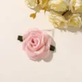 Pink satin rose accessory with a dark green ribbon base, arranged on an ivory backdrop with flowers - Style 13(A73-5-29-36) / 1 Piece Pack