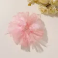 Flat lay of a pink feather and tulle flower with a beaded, sequin-accented center on white - Style 23(A09-3-1-6) / 1 Piece Pack