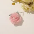 Close-up of a pink layered tulle flower with pearl-like center beads and gray-green leaves - Style 31(A01-1-7-9) / 1 Piece Pack