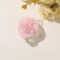 Pink sheer fabric flower with white lace edging and green leaves, photographed on a light background - Style 33(A40-2-1-4) / 1 Piece Pack