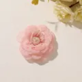 Close-up of a pink fabric flower with layered crinkled petals and a small ivory bud center - Style 38(A75-3-25-26) / 1 Piece Pack