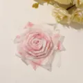 Top-down view of a layered pink fabric rose with sheer mesh petals on a light beige surface - Style 39(A40-3-1-4) / 1 Piece Pack