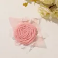 Close-up of a pink fabric rose with white tulle and soft trim, arranged flat on a light surface - Style 40(A84-1-16-21) / 1 Piece Pack