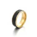 Size 6 / European And American Minimalist Three-Row Drill Style / Gold Base Black Rhinestone