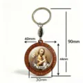 Front view of a wooden saint medallion with clover carvings, cross charm and size markings - St. Joseph & Clover Style (Style 1)