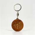 Round dark wooden keychain with engraved cross and Greek letters, silver ring and cross charm - Greek Cross Engraved Style (Style 3)