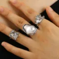 Set di Anelli Perla Barocca Lava (3 Pezzi) / Argento