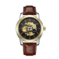 Brown Strap Two-Tone Case Black Dial (Gold Movement)