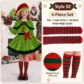 120cm / Set / Abito Verde Con Mantella + Cappello + Calze