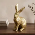 Faux Fur Texture Sitting Rabbit Figurine - Gold
