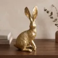 Faux Fur Texture Standing Rabbit Figurine - Gold