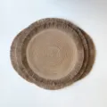 Set of three natural brown round woven placemats with spiral texture and fringed edges - 37cm Approx 60g / Tawny (Jute Tassel)