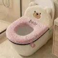 Detail of the fluffy pink and cream bear design, embroidered face, lettering and zipper pull. - Teddy Bear / Pink