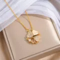 Goldfarbene Kleeblattkette mit Anhänger aus vier Herzen, teils mit funkelnden Zirkonia besetzt - Gold Kleeblatt (X0001) / Gold