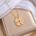 Kleeblatt-Anhänger mit vier milchig-weißen Herzen und feiner goldfarbener Kette für Damen - Gold Katzenauge Herz Kleeblatt (X1236) / Gold