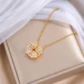 Goldene Halskette mit vierblättrigem Herzanhänger, weißen Zirkonia und gelbem Herzstein - Gold Gelb (X2966) / Gold und Gelb