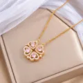 Goldfarbene Kleeblatt-Halskette mit rosa Steinen und klaren Akzenten an feiner Kette - Rosa (X2959) / Rosa