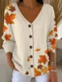 S / Hauts / Motif de Feuille d'Érable Blanc (VLKS-04)
