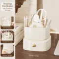 Organizer da scrivania girevole bianco crema, con scomparti e cassetto per la cancelleria - Stoccaggio a Doppio Strato / Bianco Crema Oro
