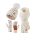 Set Sciarpa Cappello e Guanti / Stile Antiscivolo Touch Screen / Bianco