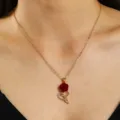 Red Rose Heart Necklace / 42+5cm / Gold