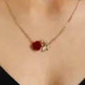 Red Rose Branch Necklace / 47+5cm / Gold