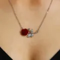 Red Rose Thorn Heart Necklace / 47+5cm / Silver