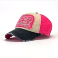 Vintage color block baseball cap in black, beige, and rose red with Motors Racing patch - Adjustable / Rose Red Body