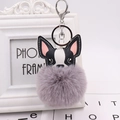 Detail of cute puppy faux leather charms and grey pompom with silver keyrings - Silver 8-Shape Clasp / Light Gray