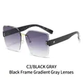 Lunettes de soleil carrées sans monture dégradé noir gris avec branches C3 texturées - Doubles Verres Gris