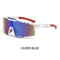 White and red frame cycling sports sunglasses with blue mirrored lens coating - White Frame Green Mirror