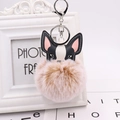 Close-up of a plush puppy keychain with a brown fur ball and silver metal hardware - Silver 8-Shape Clasp / Mixed Khaki